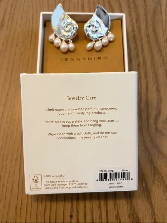 Jenny Bird Lucille Silver Pearl Drop Statement Earrings - Picture 2 of 6